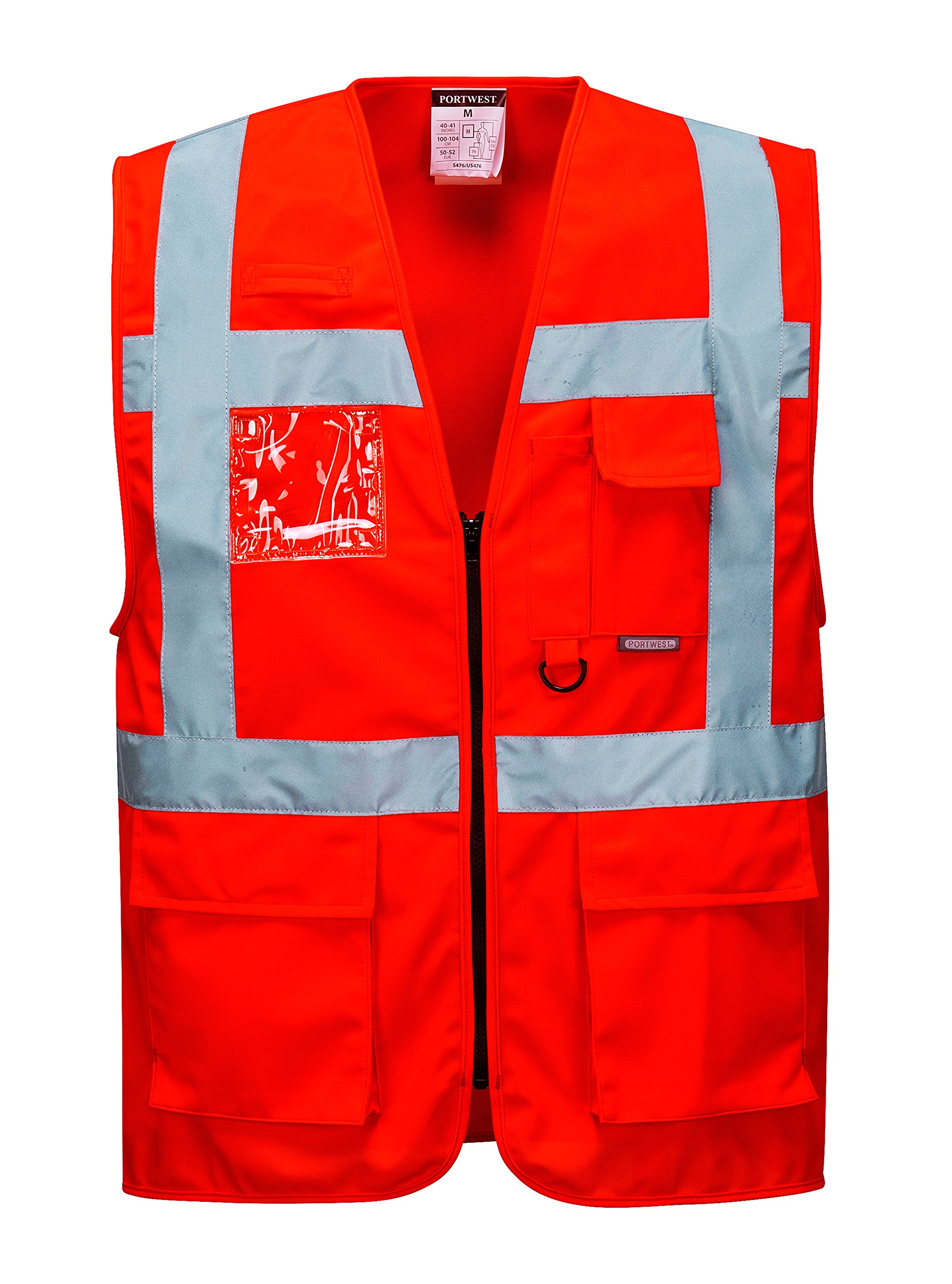 Portwest S476 Hi Vis Executive Safety Vest - Lightweight Reflective High Viz Outdoor Waistcoat Safety Security Workwear, Red, S