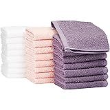 Amazon Basics Fast Drying, Extra Absorbent, Terry Cotton Washcloths, Petal Pink/Lavender/White - Pack of 24