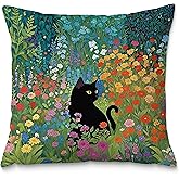 Fuasei Floral Black Cat Pillow Covers 18x18, Cats Lovers Lady Gifts, Cat Mom Grandma Gifts, Cats in Colorful Wildflower Decorative Pillow Covers for Home Bedroom Living Room Office Decor