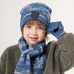 accsa Kids Boy Warm Beanie Blue Camo Reflective