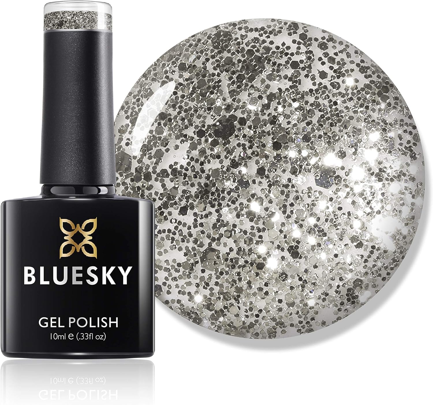 Bluesky Gel Nail Polish, Aurora BSH014, Silver Glitter, UV/LED Soak-Off Gel Polish, Long Lasting, Chip Resistant, 10ml