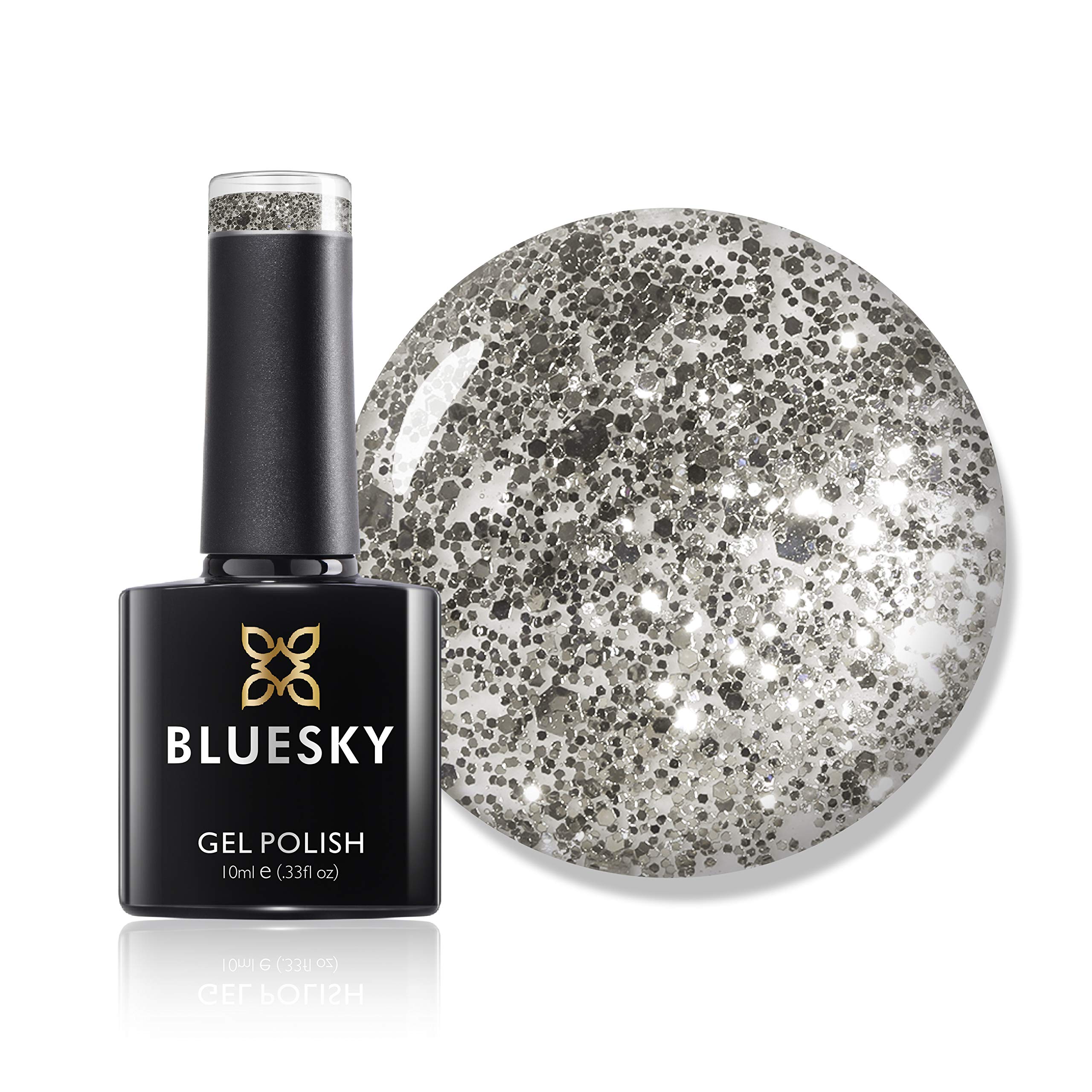 Bluesky Gel Nail Polish, Aurora BSH014, Silver Glitter, UV/LED Soak-Off Gel Polish, Long Lasting, Chip Resistant, 10ml