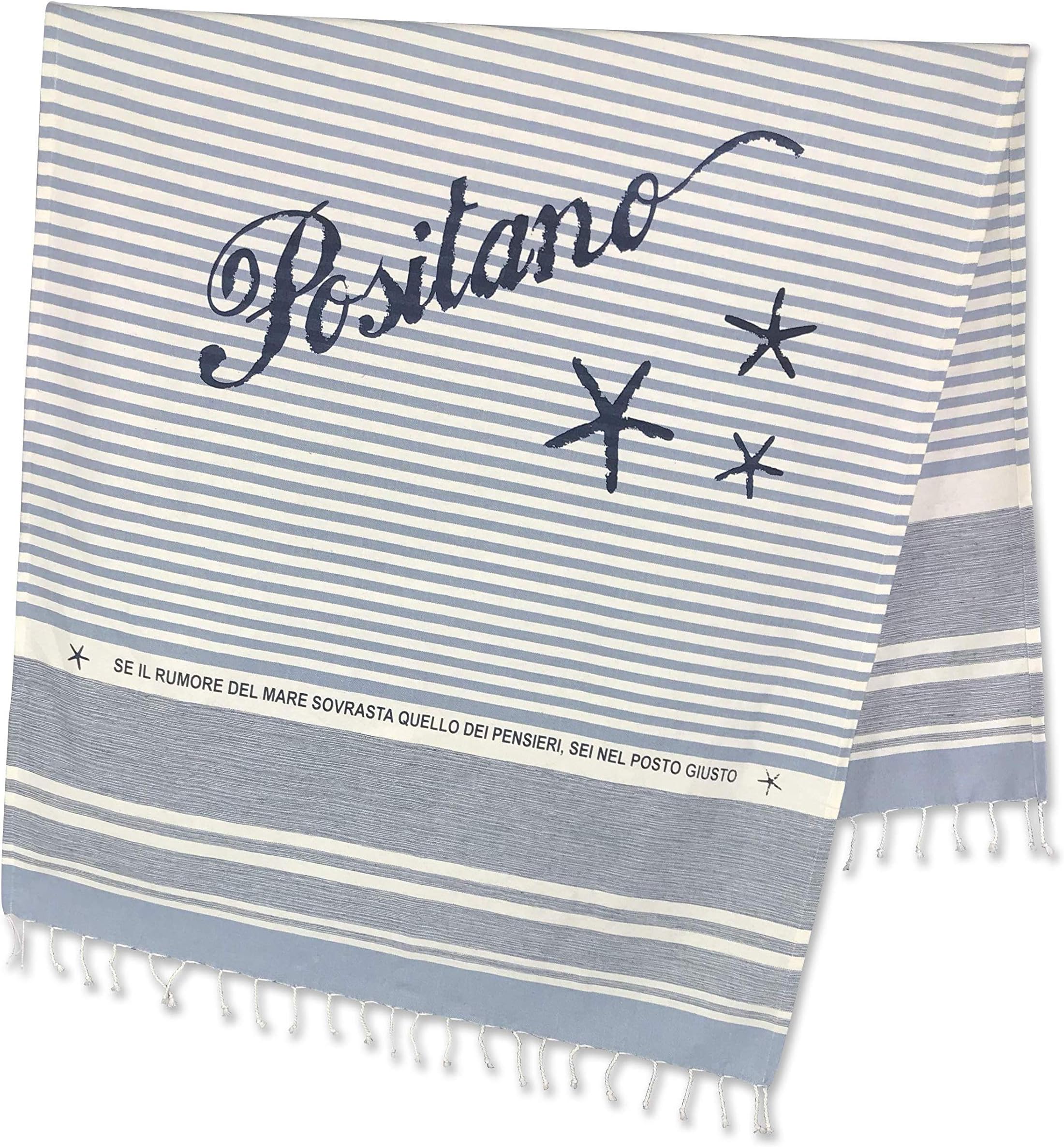 Tex family Beach Towel Fouta Positano Blue Large cm.100 x 200 pstblu