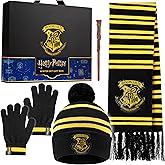 Harry Potter Gifts Winter Set 4 pc, Scarf, Beanie Hat, Gloves, Wand Pen for Girls Boys, Hogwarts Christmas Secret Santa Gifts
