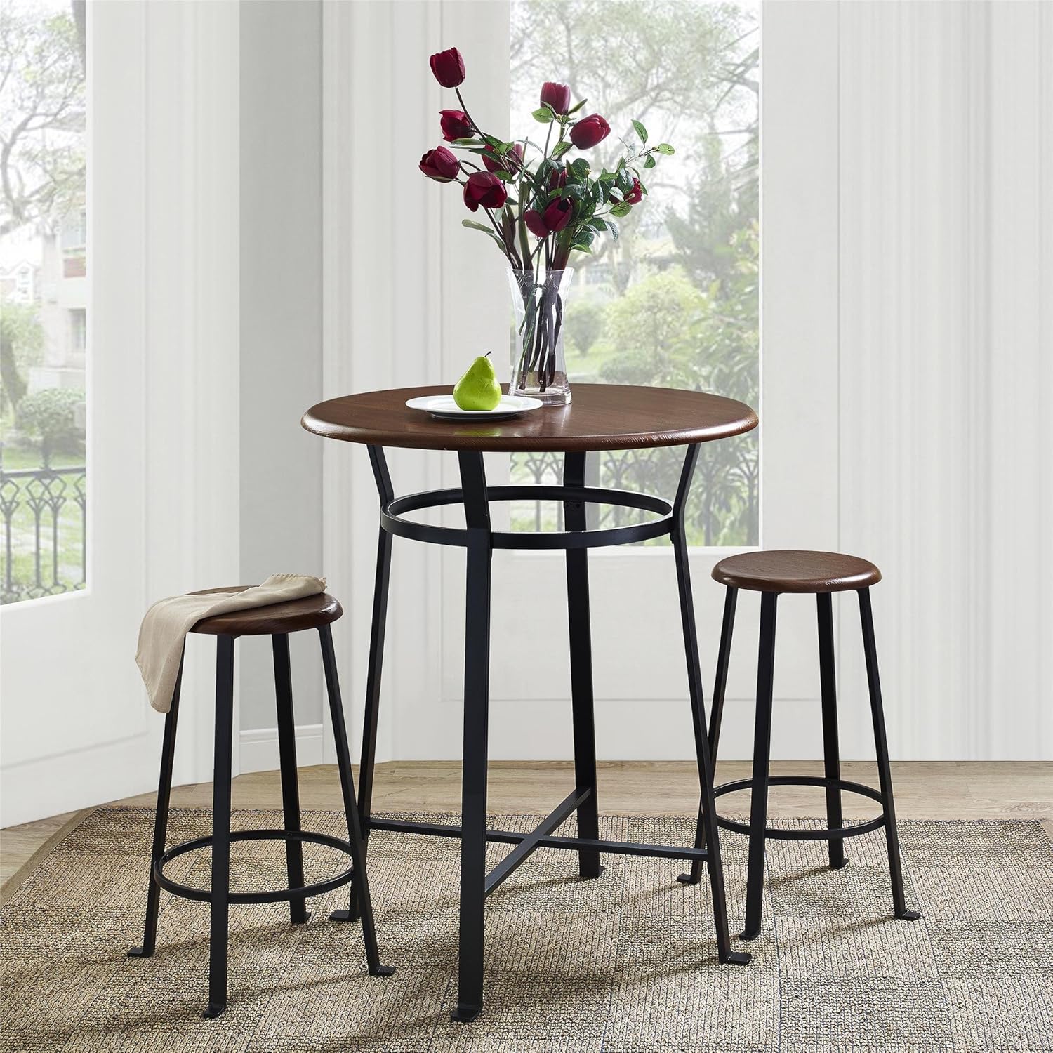 Dorel Living Montgomery 3-Piece Dining Set, Dark Mahogany - - Table & Chair Sets