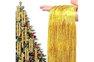AUGSUN 6000 Strands Christmas Tinsel Icicles, Gold 19.7" Shiny Vintage Tinsel Foil Fringe Icicles for Christmas Tree Glitter Hanging Decorations for Home Xmas Holiday Birthday Wedding Party Supplies