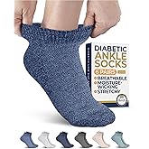 Pembrook Ankle Diabetic Socks for Women and Men - 6 Pairs | Low Cut Neuropathy Socks for Women | Smooth Toe Seams