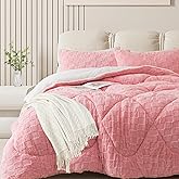 ELNIDO QUEEN® Fluffy Comforter Set King, Pink Winter Fleece Comforter Ultra Soft & Extra Pluffy Plush Comforter Set, Cozy Fuzzy Bed Comforter 3 Pieces (1Comforter, 2 Pillowcases),102x90 inch