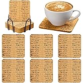 Hushee 7 Pcs Book Lovers Gifts Library Due Date Coasters with Holder Library Cards Vintage Coffee Mug Coasters for Book Club Librarian Gifts Women Men