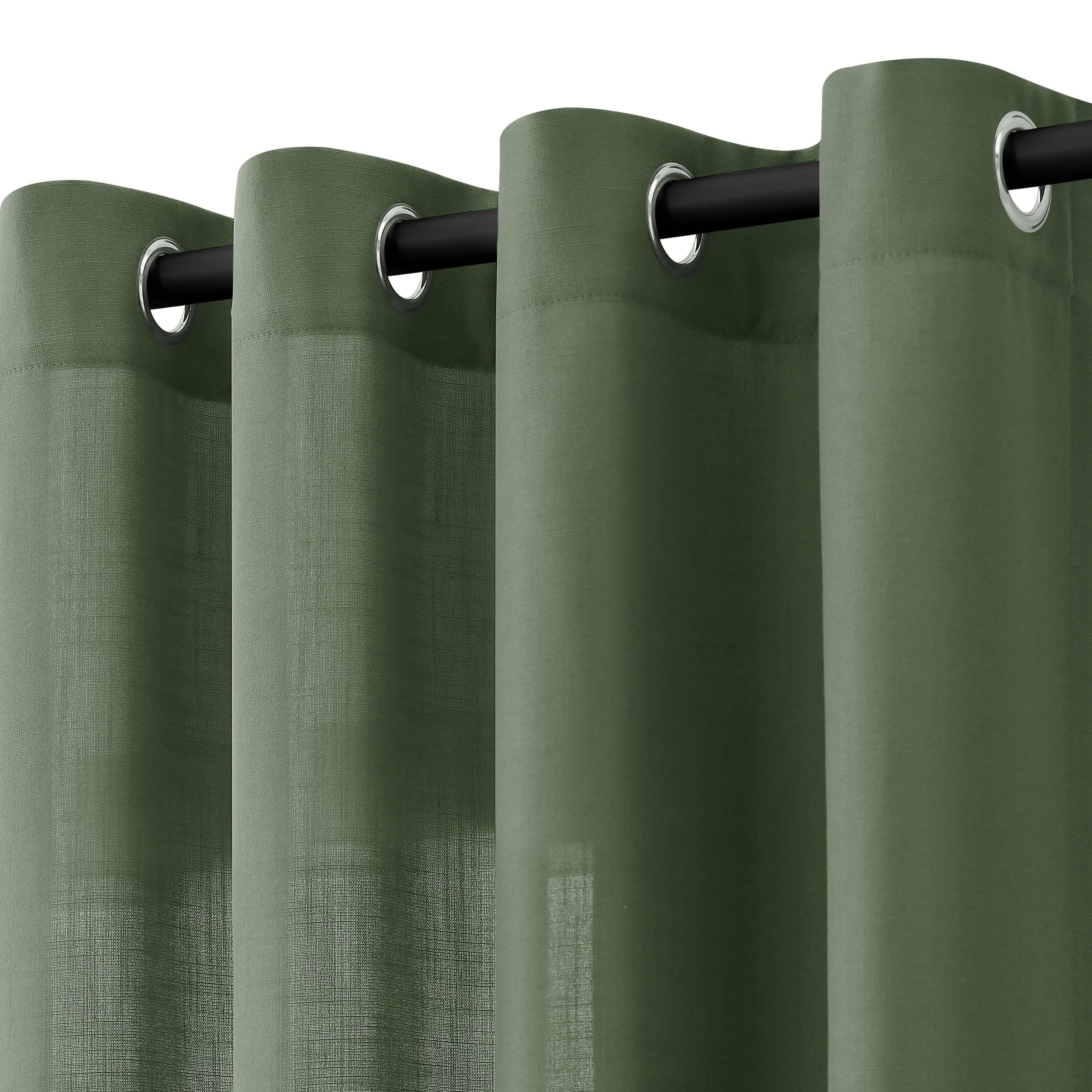 Jowels Olive Green Linen Curtains 96 Inch Length 2 Panels for Living Room Bedroom, Light Filtering Sheer Curtains 96 Inches, Elegant Modern Grommet Semi Sheer Soft Privacy Drapes Image