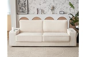 VanAcc Sofa, 89 inch Modern Sofa with USB Charging Ports & Cup Holders, Deep Seat Sofa Couch- Comfy Couch for Living Room (Beige Corduroy)