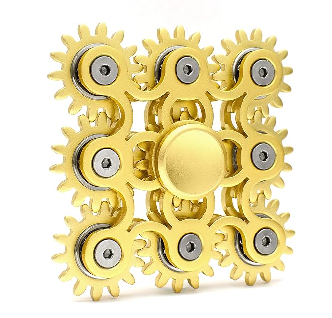 Edler Fidget Spinner 9 Zahnräder aus Metall lange Drehzeit bis 5 min + Metallbox Hand Toy Finger Spielzeug (gold)