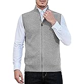 Kallspin Men's Wool Blend Sweater Cardigan Sleeveless Full Zip Cardigan Knit Classic Warm Wool Vest Sweater