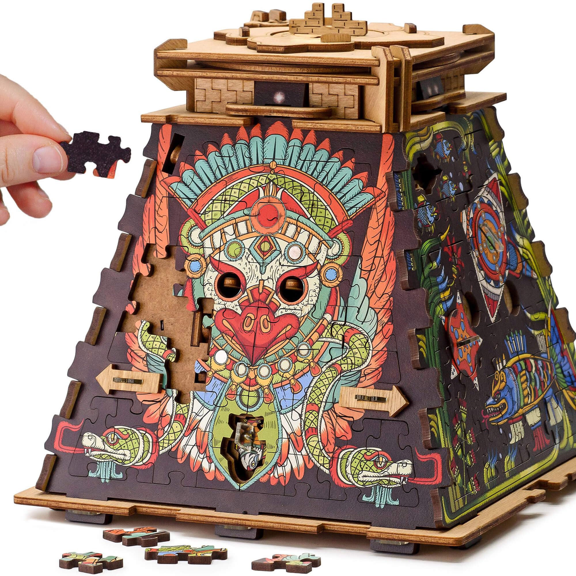iDventure Cluepuzzle Pyramid of the Sun | Escape Room Game with Jigsaw Puzzle | Sequential Puzzles Puzzle Box Adults and 10+ | Gift Box | Treasure box | 3D Wooden Puzzle | Money Gift box