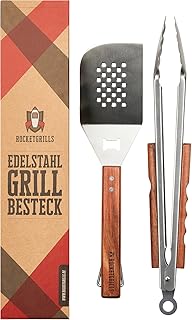Rocketgrills Hochwertiges Grillbesteck Set extra große Grillzange - edler Wender