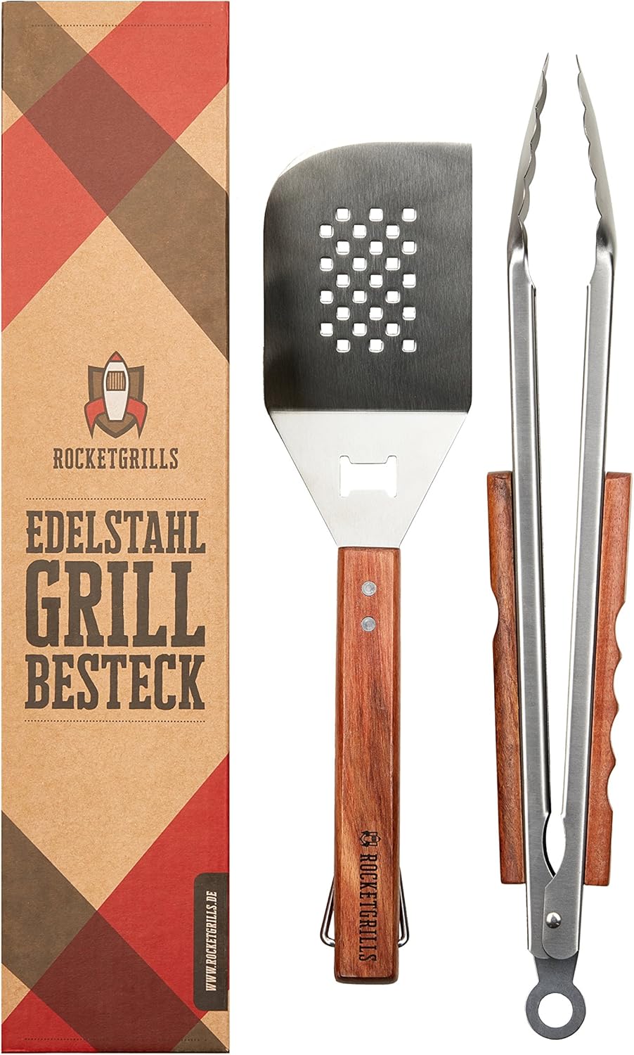 Rocketgrills Hochwertiges Grillbesteck Set extra große Grillzange - edler Wender