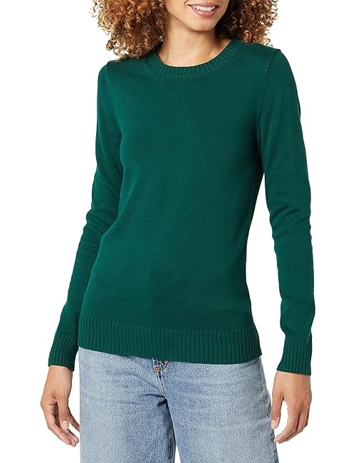 Amazon Essentials Women's Crewneck Sweater, 100% Cotton, Dark Green, XX-Large, Plus Size Available