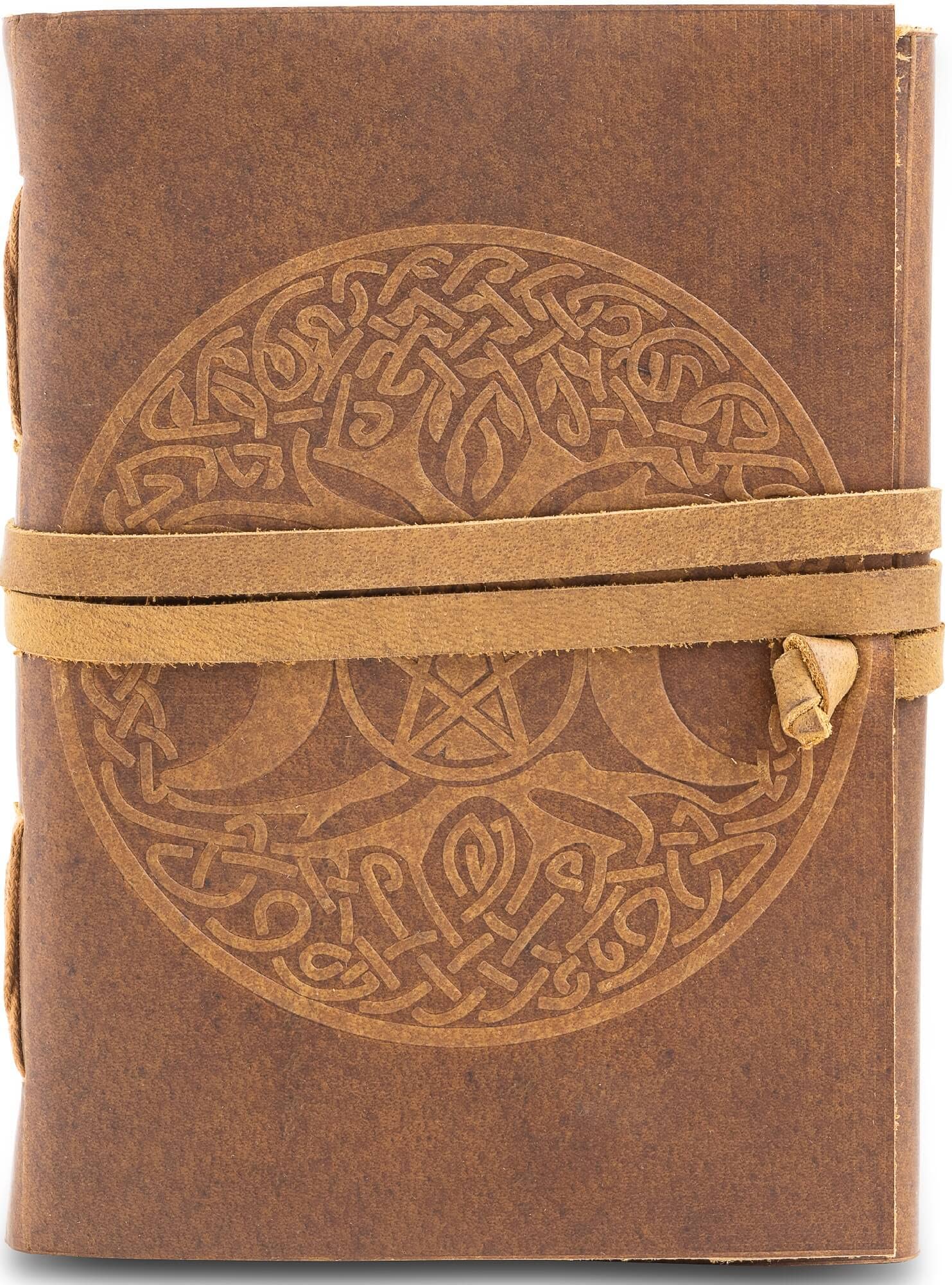 Urban Leather Celtic Moon Tree Embossed Handmade Journal with Antique Deckle Edge Pages for Men Women, Sketchbook Drawing Scrapbook Writing Notebook, Blank Unlined Pages
