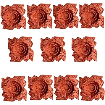 Jcj Art and Craft Hub (Set of 11) Handmade Traditional Swastik Shaped Plain Mitti Diya-Deepak-Clay Diya-Terracotta Diya & Eco Friendly for All Kind of Festival Diwali/Navratri/Durga Pooja