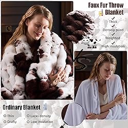 PLUUSHUU Faux Fur Throw Blanket for Couch, Fluffy