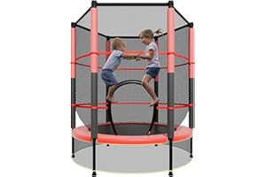 ALTLER 55IN Trampoline for Kids - Indoor/Outdoor Play with Enclosure Net - Easy to Assemble Recreational Trampoline - Red