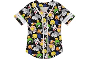 Looney Tunes Ladies Baseball Jersey - Lola Bunny, Tweety, Bugs and Taz Mesh Button Down Baseball Jersey