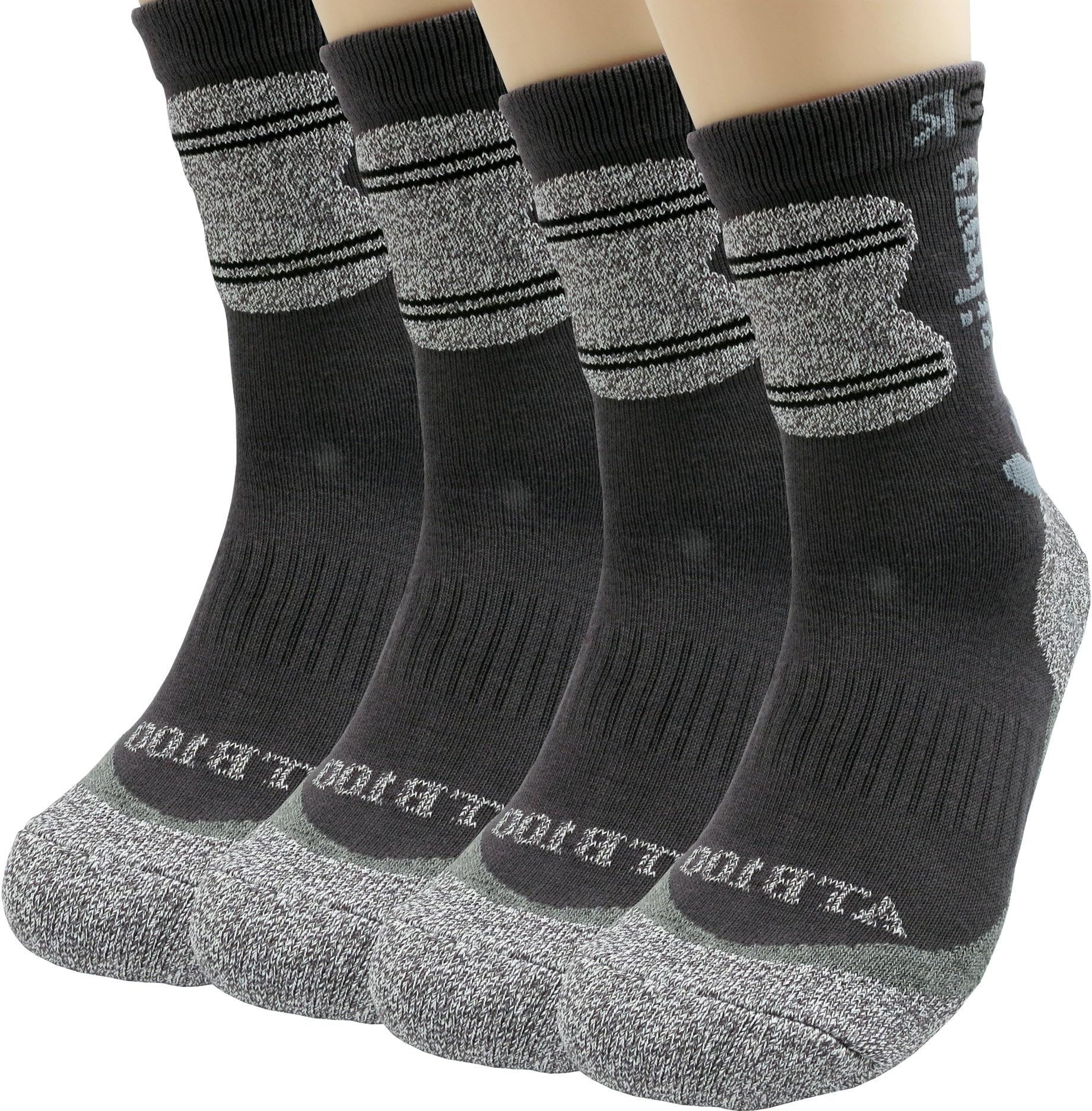 Everlis Mens Hiking Antibacterial Cushion Athletic Mid Crew Quarter Work Socks (L(Men 9~11, size11), Grey 4pairs L-size)