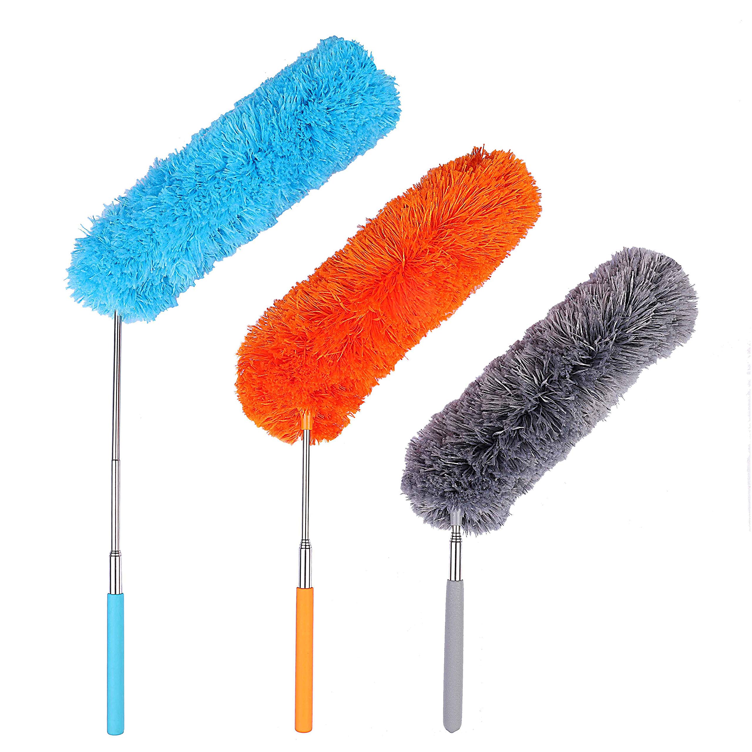 Feather Duster, Microfiber Duster with Extendable Pole Bendable Static Duster for Car Kitchen House Cleaning 3pcs