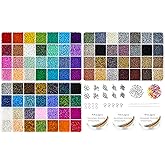 Ybxjges 42000Pcs 2mm Glass Seed Beads 12/0 Small Tiny Beads Kit with 150Pcs Alphabet Letter Beads Pendants Charms Jump Ring Elastic String for DIY Bracelets Necklace Jewelry Making Supplies
