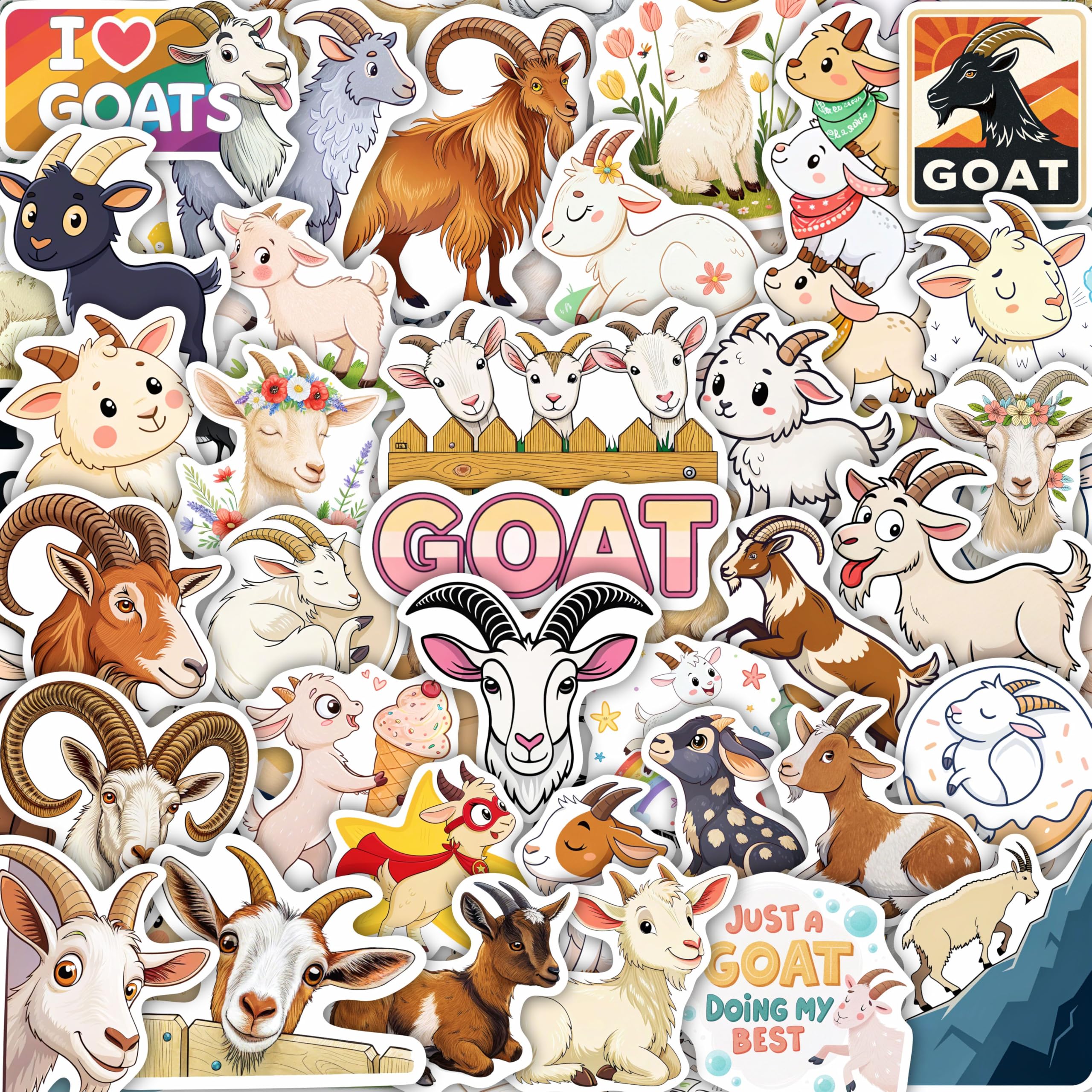 Photo 1 of 100Pcs Goat Stickers Bulk for Laptop, Water Bottle - Goat Gifts and Party Supplies - Farm Animals Stickers - Gift for Women & Men