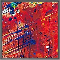 SIGNWIN Framed Canvas Wall Art Bright Red, Yellow and White with Blue Paint Splashes Abstract Brushstroke Oil Painting Expressionism Modern Colorful for Living Room, Bedroom, Office - 16
