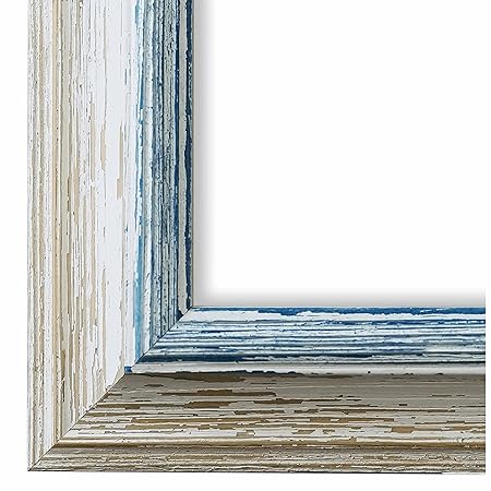 Bilderrahmen Bari Beige Weiß Blau 4,2 - WRF - DIN A3 (29,7 x 42,0 cm) - 500 Varianten - alle Größen - handgefertigt - Galerie
