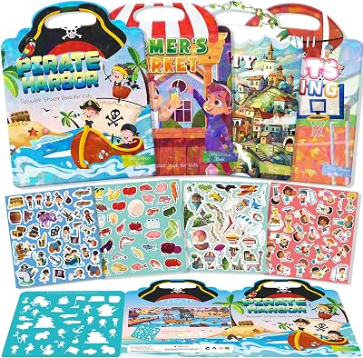 GUYUCOM 4-Pack Sticker Book for Kids 2+ Reusable Waterproof Portable Boys Girls