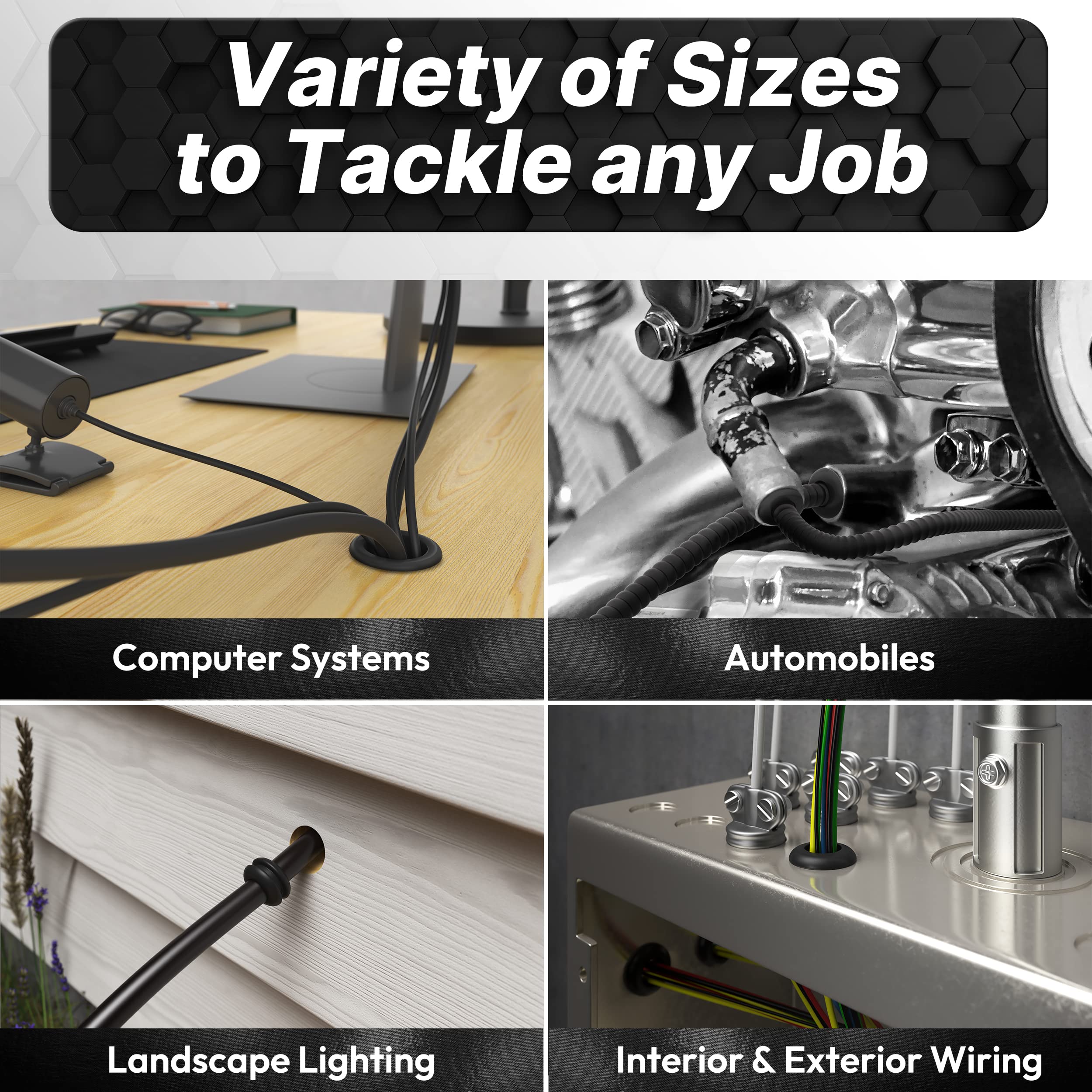 InstallGear 180pc Assorted Rubber Grommet Kit 8 Sizes (1/4", 5/16", 3