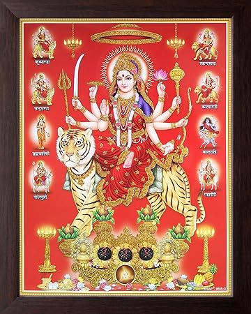Art n Store: Goddess Durga/Ambe/Sherawali Maa with his 9 Form Wall Painting with Frame (30 X 23 X 1.5 cm_ Acrylic Sheet Used)