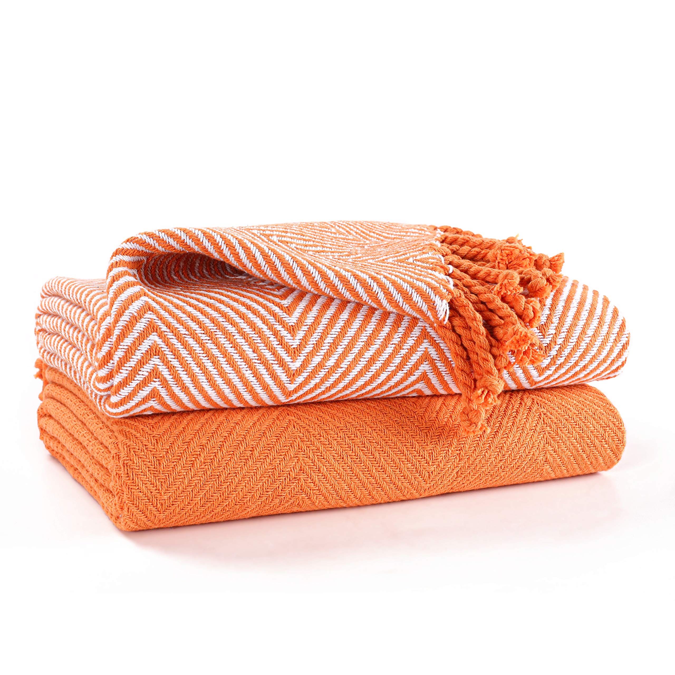 EHC Luxury Throws for Sofa Cover Couch Blanket Pack of 2, Orange Throw -125x150cm