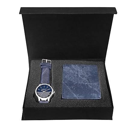 CM-1058WL-05 Combo of Blue Denim Strap Analogue Watch and Blue Denim Wallet for Men