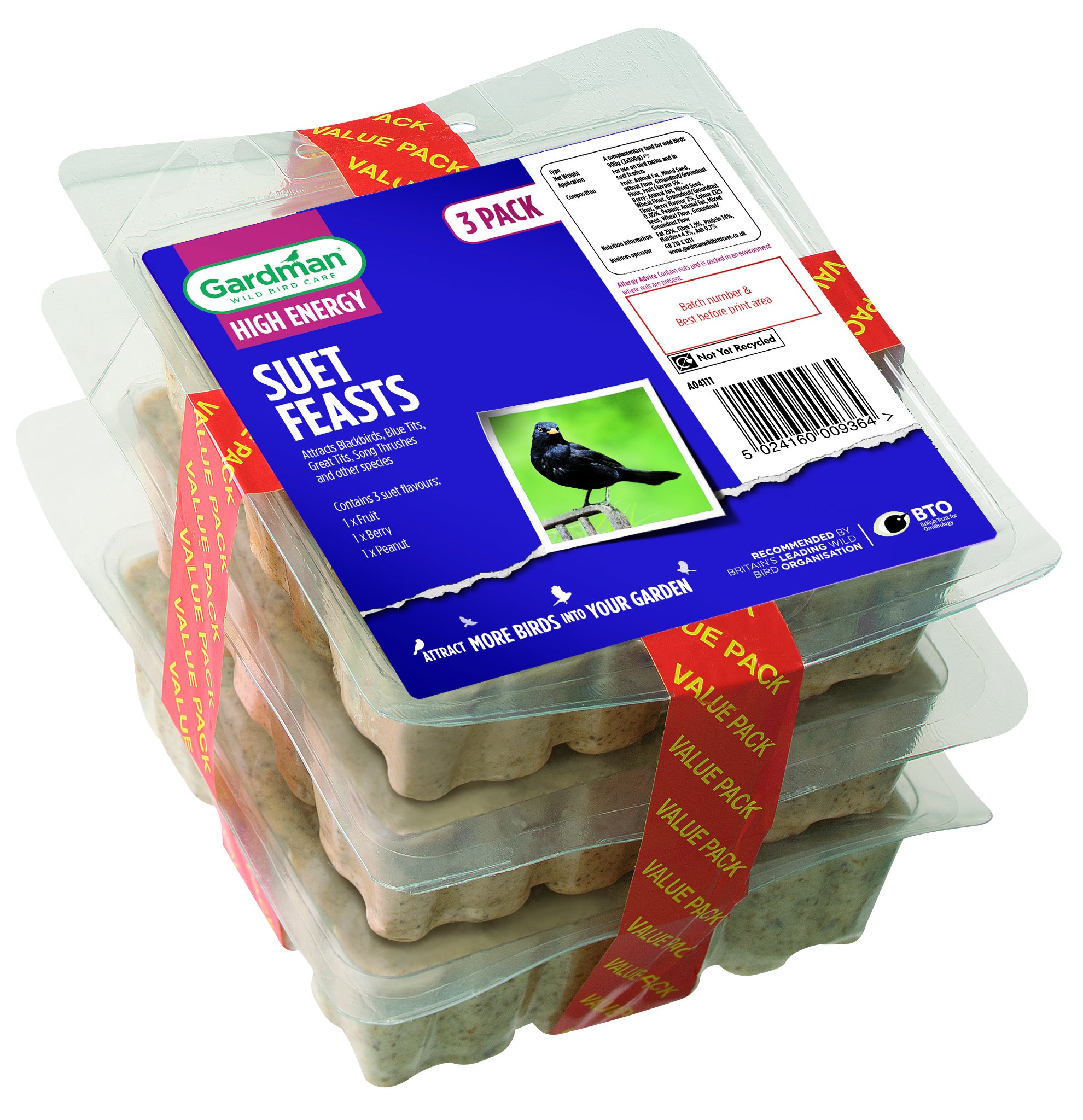 Gardman Suet Feast Blocks for Wild Birds, Pack of 3