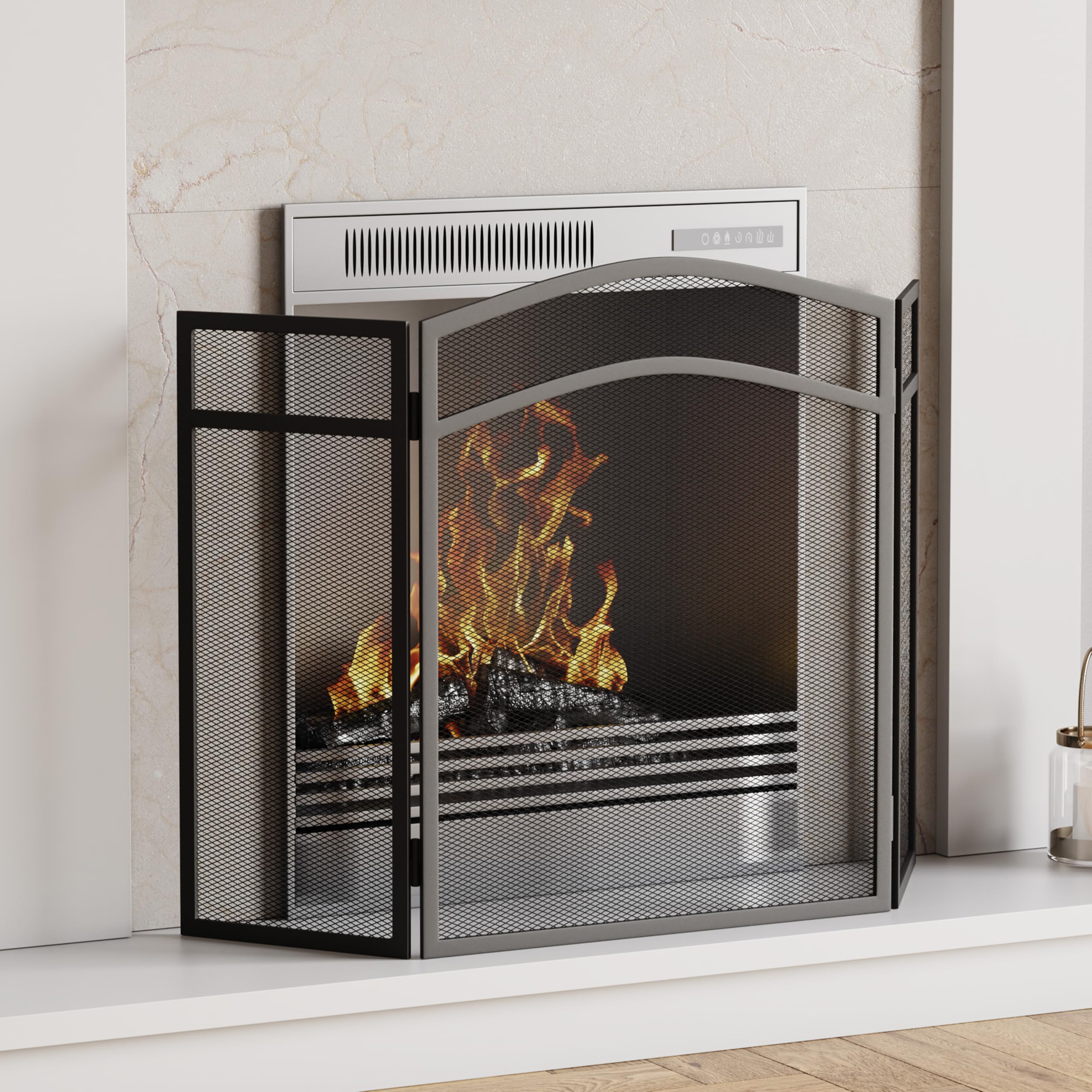 Fire Vida Milton Fire Screen Spark Guard Arched, Metal, Black