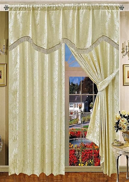Fully Lined Readymade Jacquard Amazon Curtains With Pelmet Tie