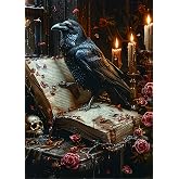 AuraDraw Crow Diamond Art Kits for Adults, Halloween Diamond Painting Kits for Adults, DIY Gem Art Full Drill Diamond Painting Dots for Home Wall Decor 12 x 16 Inch