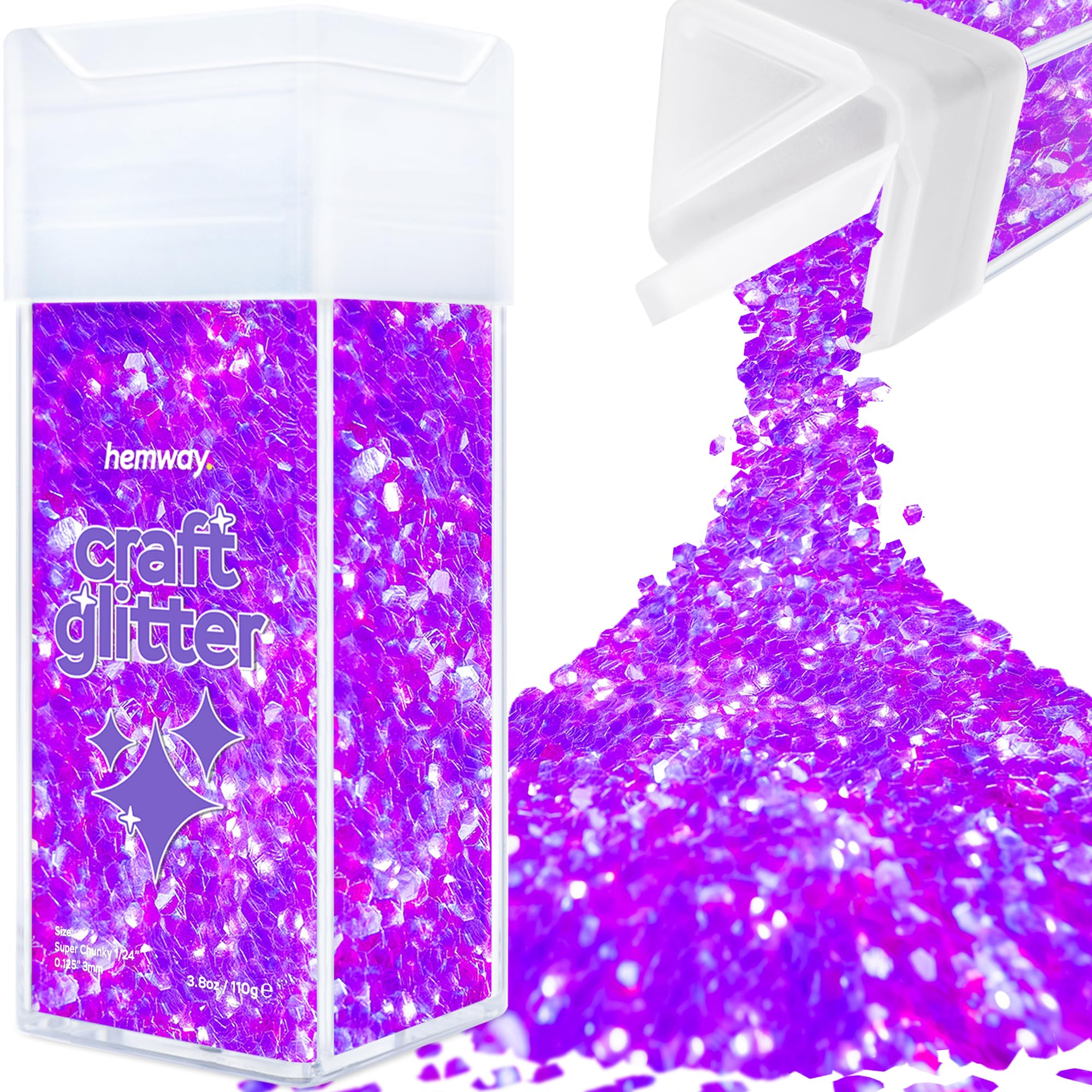 Hemway Glitter Shaker Fluorescent Purple 110g Super Chunky, Craft Glitter Shaker for Resin & Epoxy Crafts, Christmas Art Supplies, Nail, Body, Face, Eye, Festival, Crafting, Slime, Sparkle