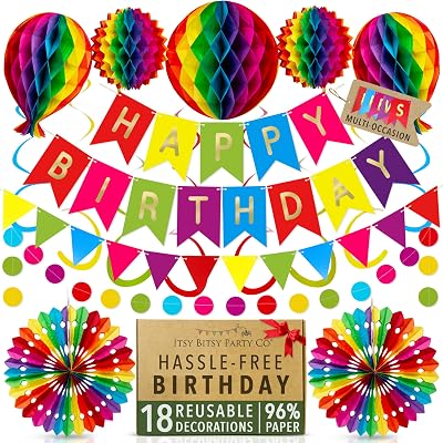 Itsy Bitsy Party Co Premium Reusable Birthday Decorations Rainbow