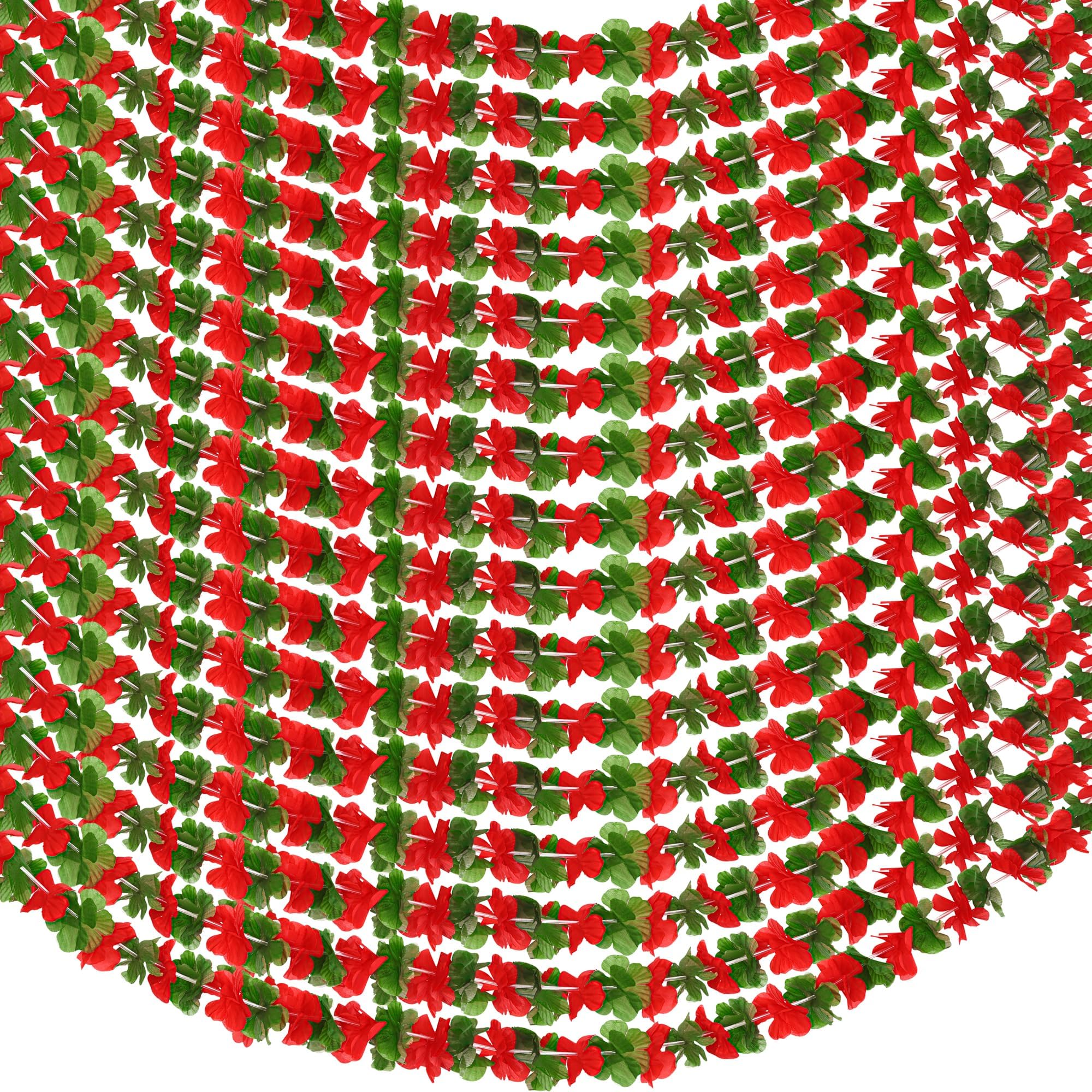Photo 1 of Aneco 24 Pcs 10 Feet Each Christmas Leis Red and Green Hawaiian Flower Garland Hawaiian Luau Tropical Flower Leis for Christmas Cosplay Beach Wedding Carnival Themed Party Decorations