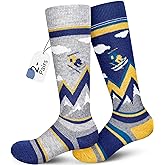 unenow Merino Wool Ski Socks Kids 2 Pairs, Winter Warm Snowboarding Thermal Socks for Boys Girls Toddlers