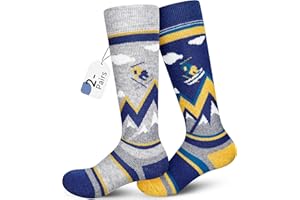 unenow Merino Wool Ski Socks Kids 2 Pairs, Winter Warm Snowboarding Thermal Socks for Boys Girls Toddlers