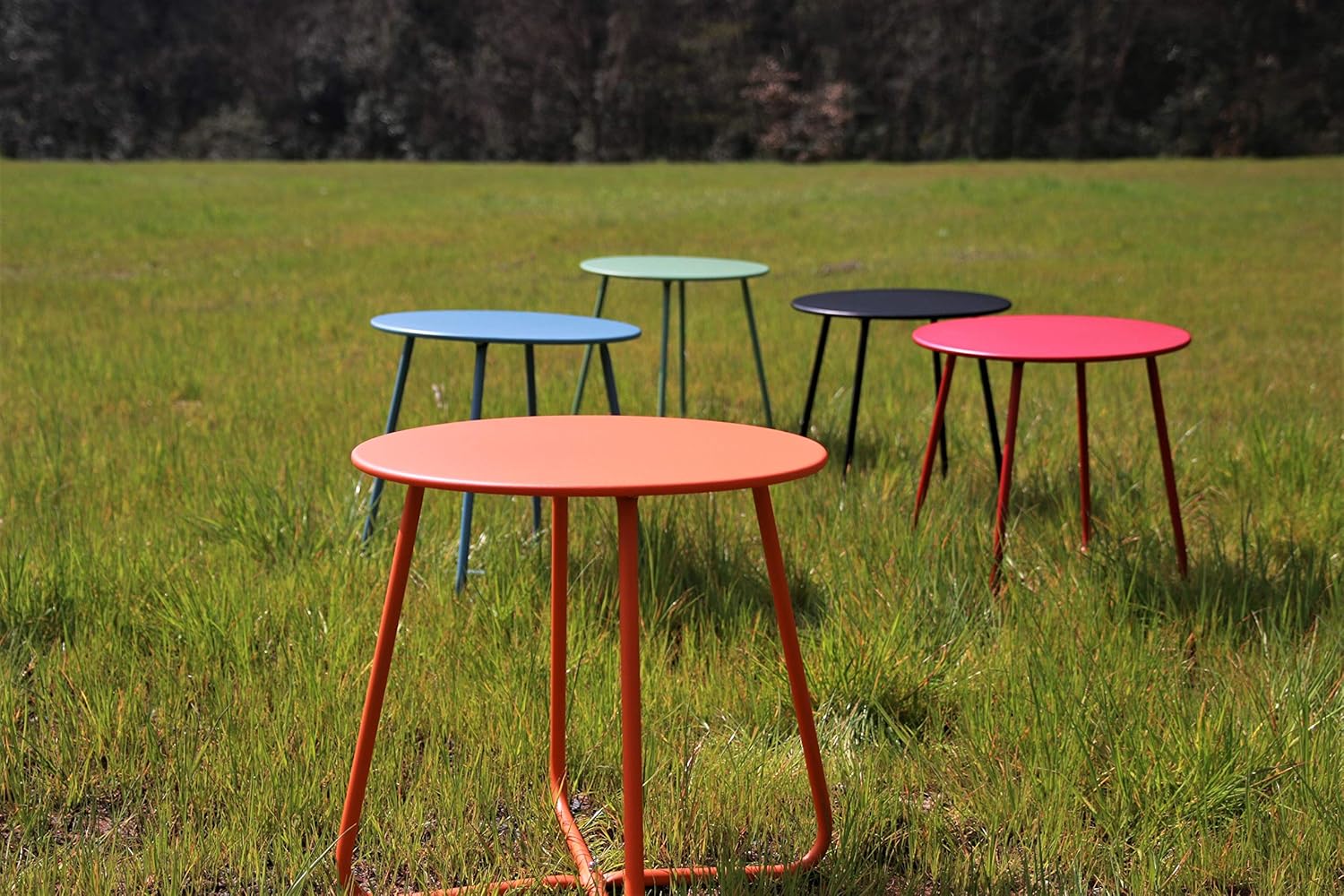 Pationate Patio Metal Side Table, Small Outdoor Bistro Round End Table (Poppy): Kitchen & Dining