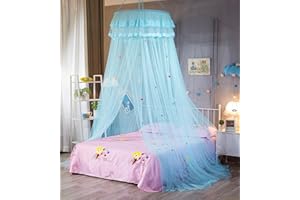 RIRC Bed Canopy for Girls Room Dome Pink Canopy Bed Curtains Blue Mosquito Net for Bed Purple Mosquito Netting Game Reading Princess Canopy for Girls Bed Tent (Blue)