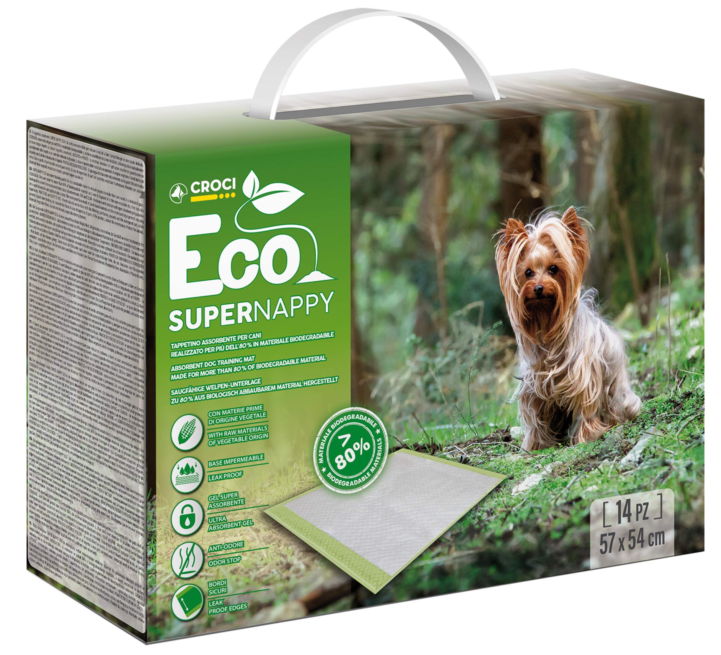 Croci Super Nappy Eco - Hygienic Mats for Dogs 57X54 cm 14 Pieces, Ecological - Underpads for Dogs and Pets, for Dog and Cat Pee, Ultra Absorbent and Biodegradable
