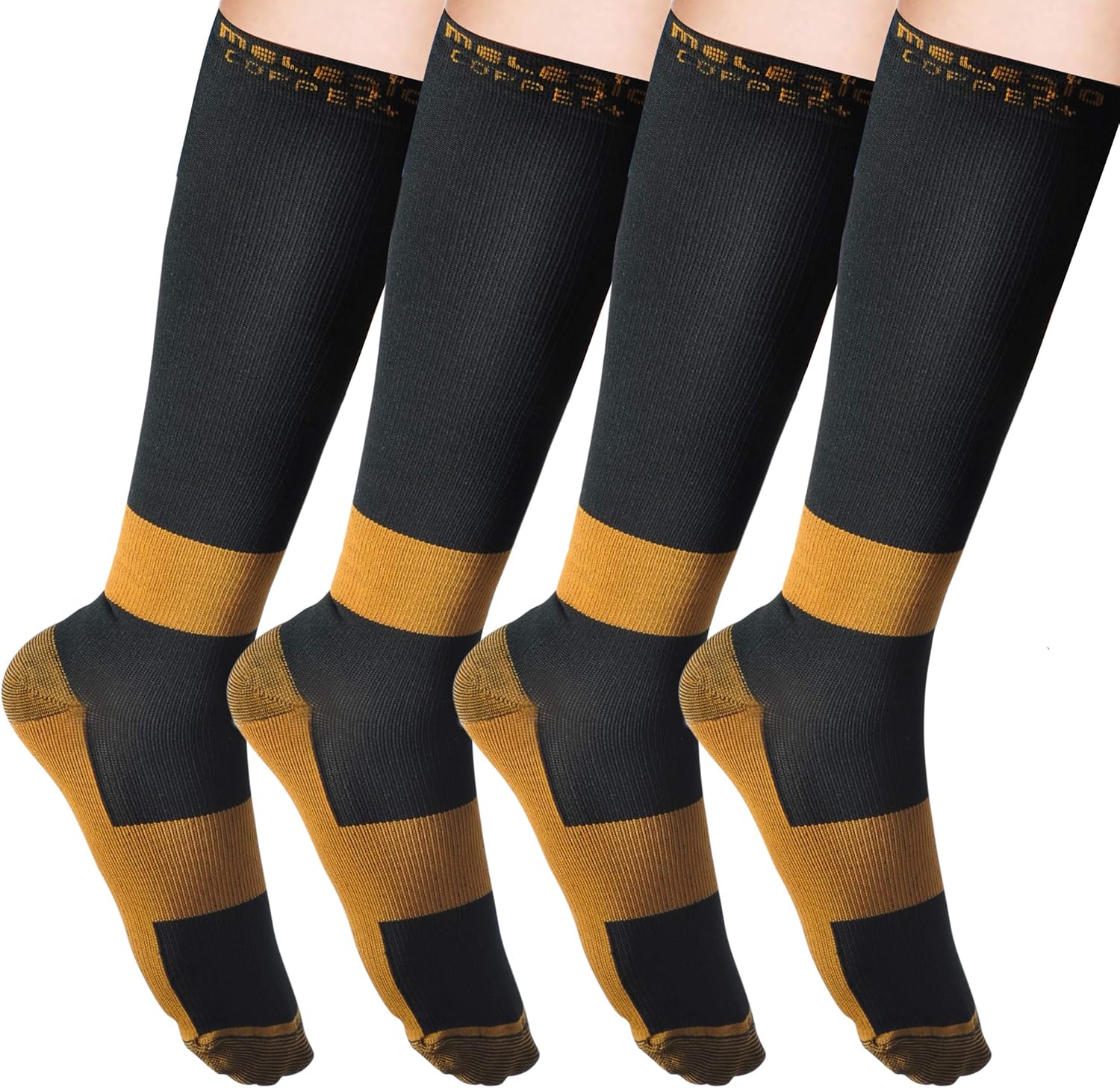 MELERIO 4Pairs Compression Socks for Men&Women(15-20 mmHg) Best Copper Circulation Socks for Running,Edema Varicose Veins
